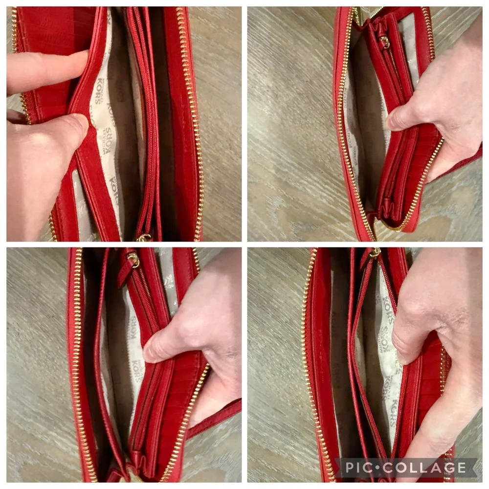 Michael‎ Kors Jet Set Travel Red Leather Zip Around Wristlet Wallet